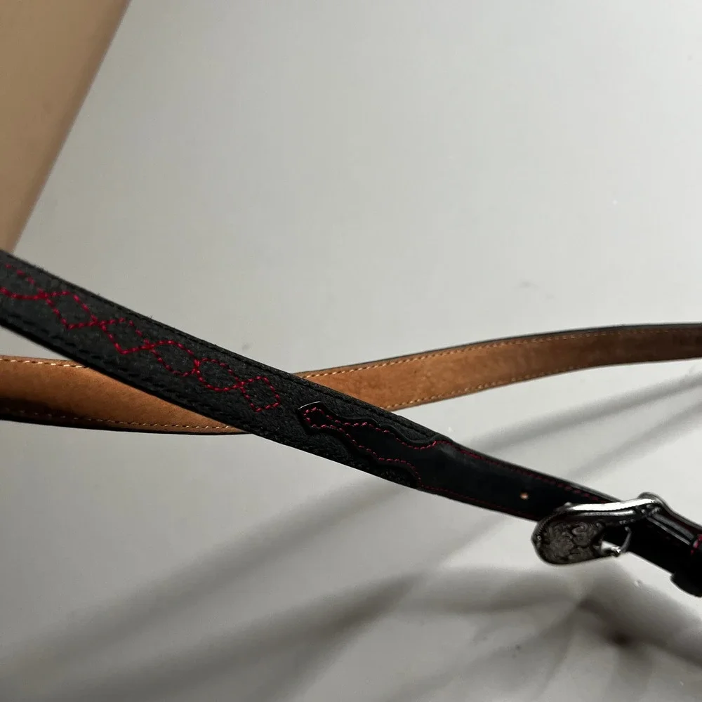 Tony Lama Mens Black Leather Western‎ Belt Red Stitching Silver Buckle C51083 36